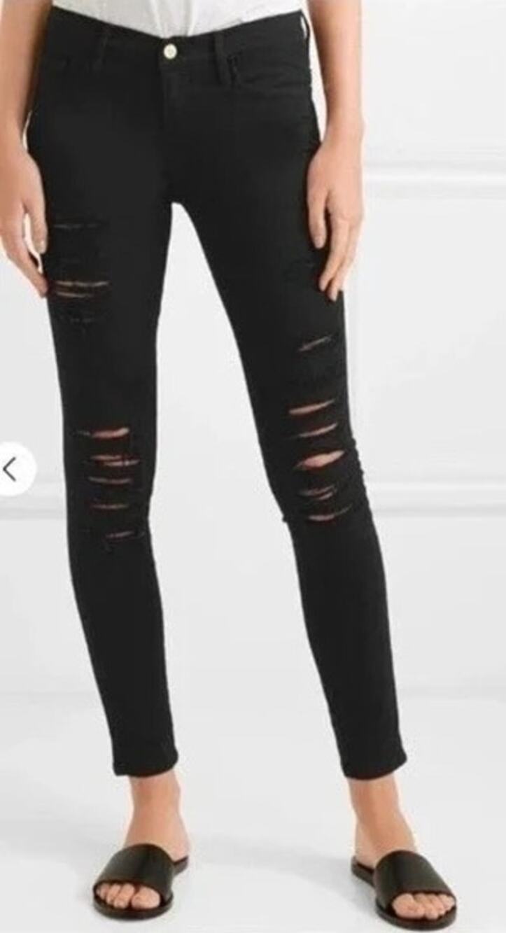 FRAME Womens Jeanne Distressed Skinny Jeans Size 24 Black Edgy Grunge Punk